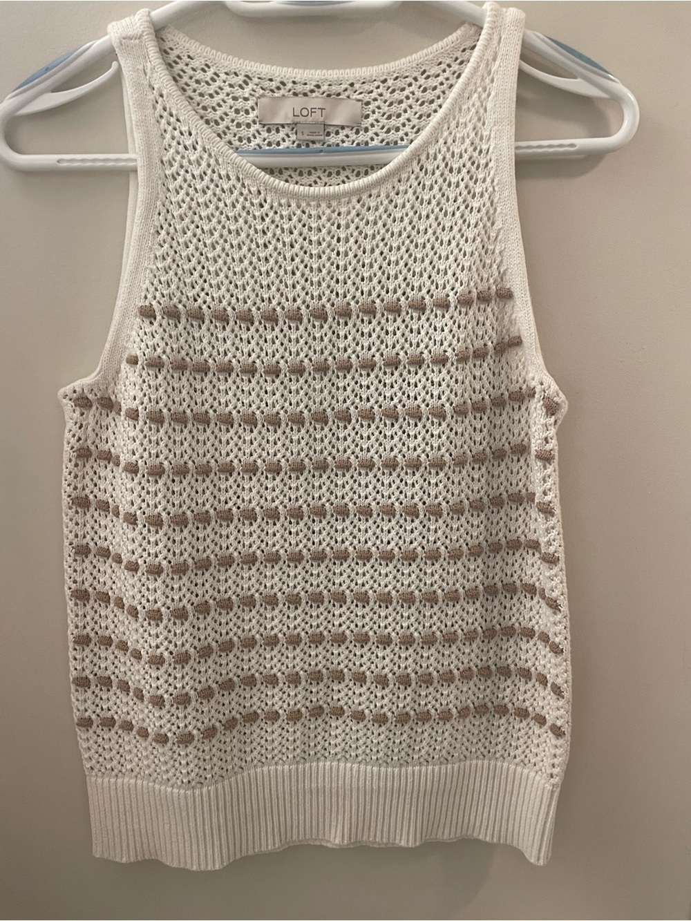 Loft Ivory Crochet Textured Knit Sleeveless Top